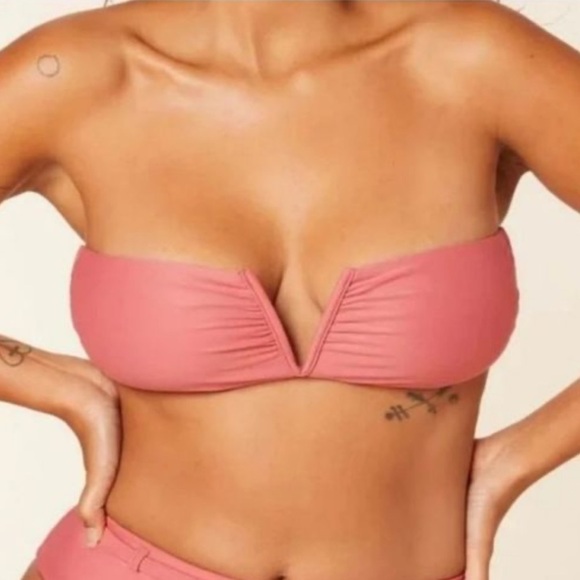 NWT Andie Swim Scala Top Swim Bikini Separate Notched Bandeau Punch Pink Sz S - Picture 1 of 6
